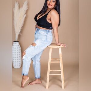 Pink Lily Paperbag KanCan distressed high waisted mom jeans NWT